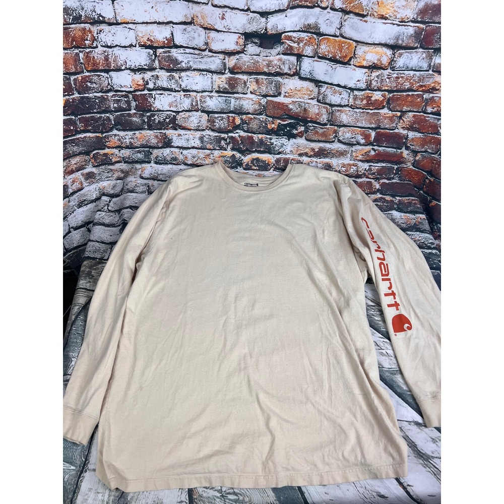 Carhartt Mens 3XL Tall Loose Fit Long Sleeve Graphic Logo T-Shirt Tan Beige